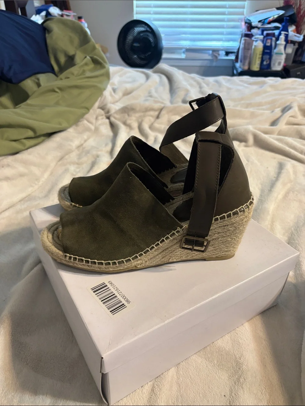 GAP Olive Green Suede Espadrille Wedge Sandals with Ankle Strap